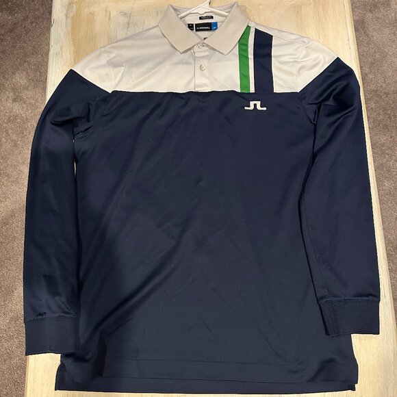 J Lindberg Tour Tech Navy/White Two-Toned Long-Sleeve Golf Polo Shirt - Picture 1 of 3